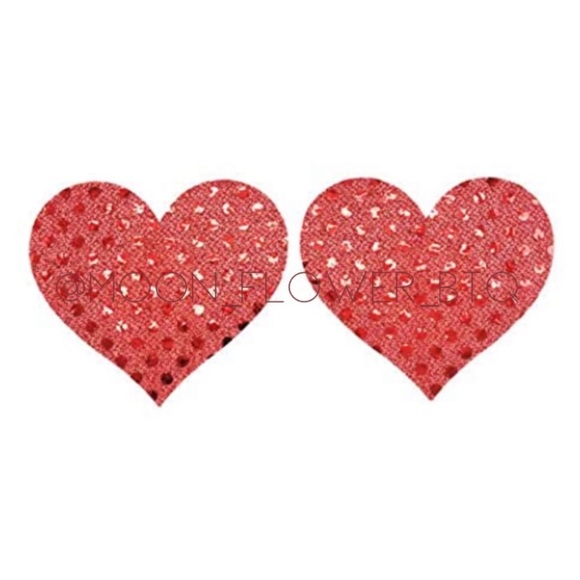 Red Lace Polka Dot Heart Breast Petal Pasties - Picture 1 of 8